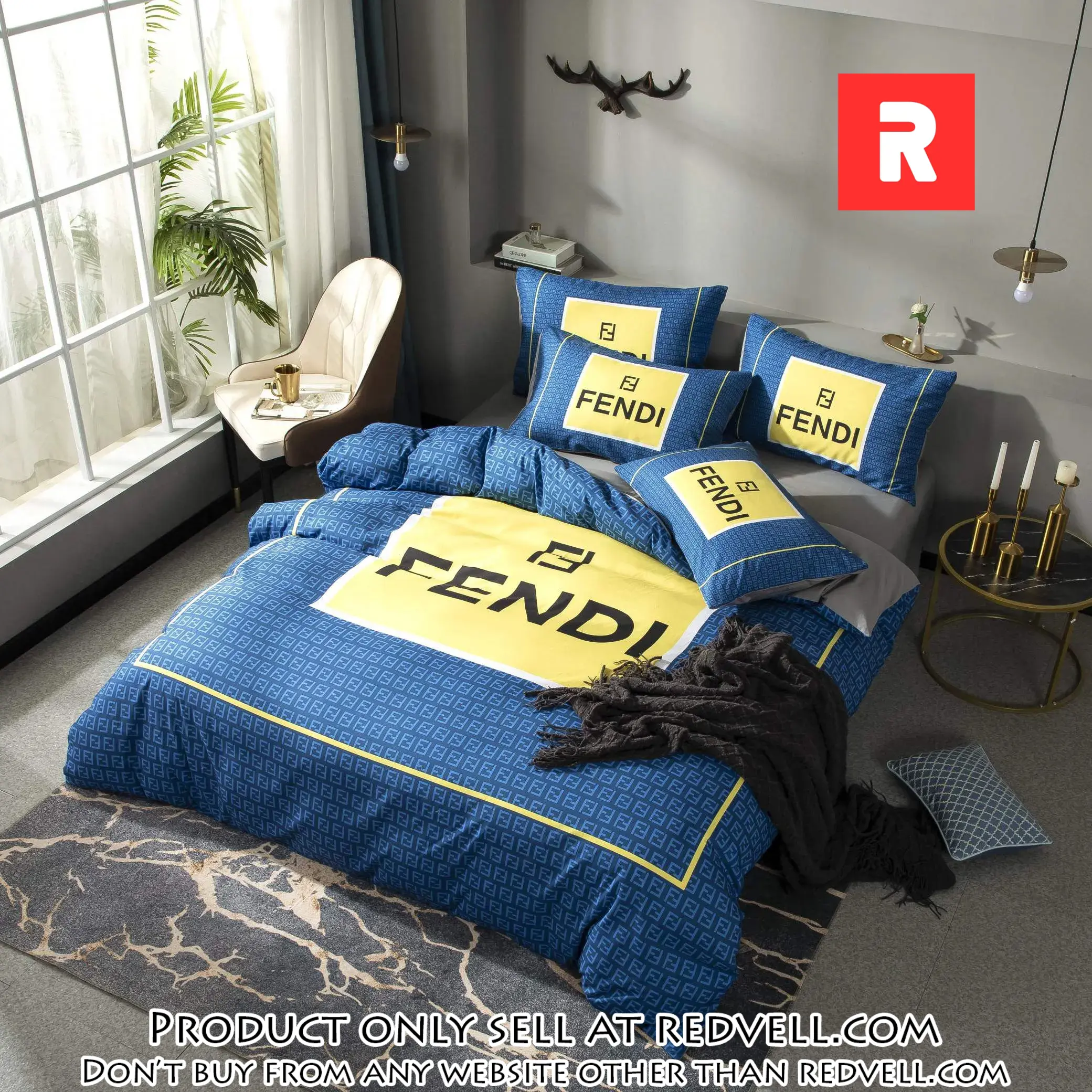 Fendi blue luxury brand premium bedding set bedspread duvet cover set home decor rv3838820